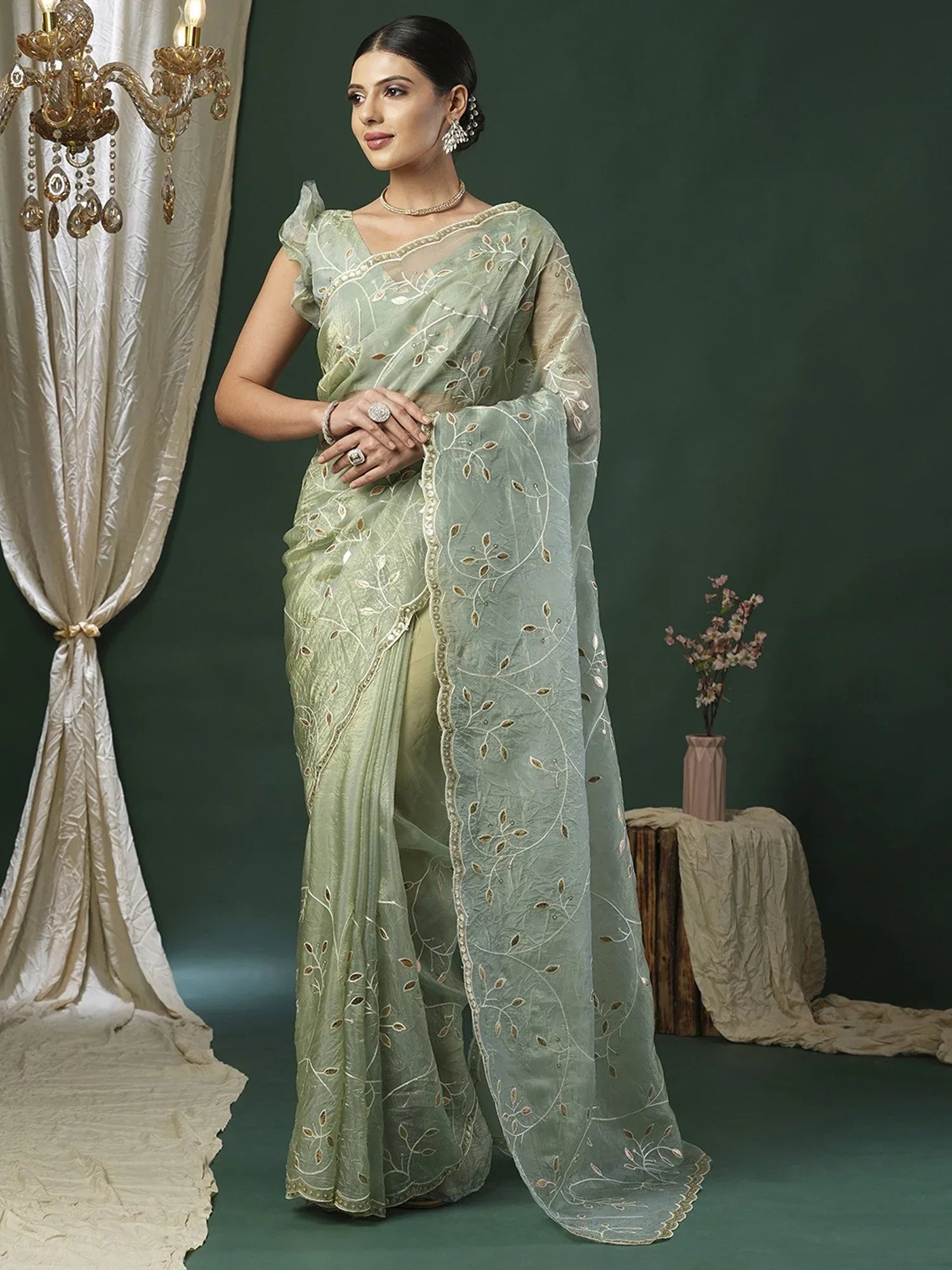 Light Party Wear Paper Silk Embroidered Saree