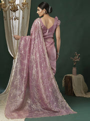 Mauve Party Wear Paper Silk Embroidered Saree - The Dori Store