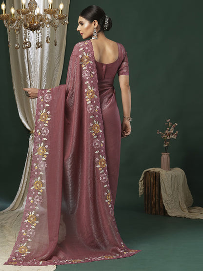 Mauve Party Wear Paper Silk Embroidered Saree