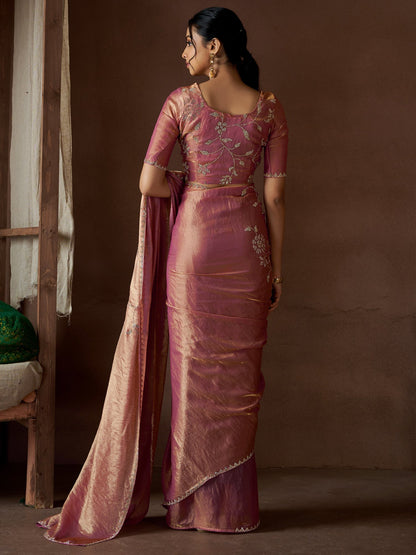 Pink Party Wear Pure Silk Embellished Saree