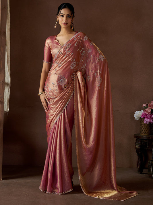 Pink Pink Party Wear Pure Silk Embellished Saree
