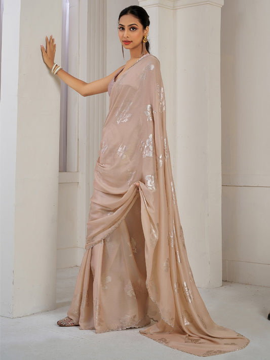 Cream Cream Party Wear Pure Silk Printed Saree