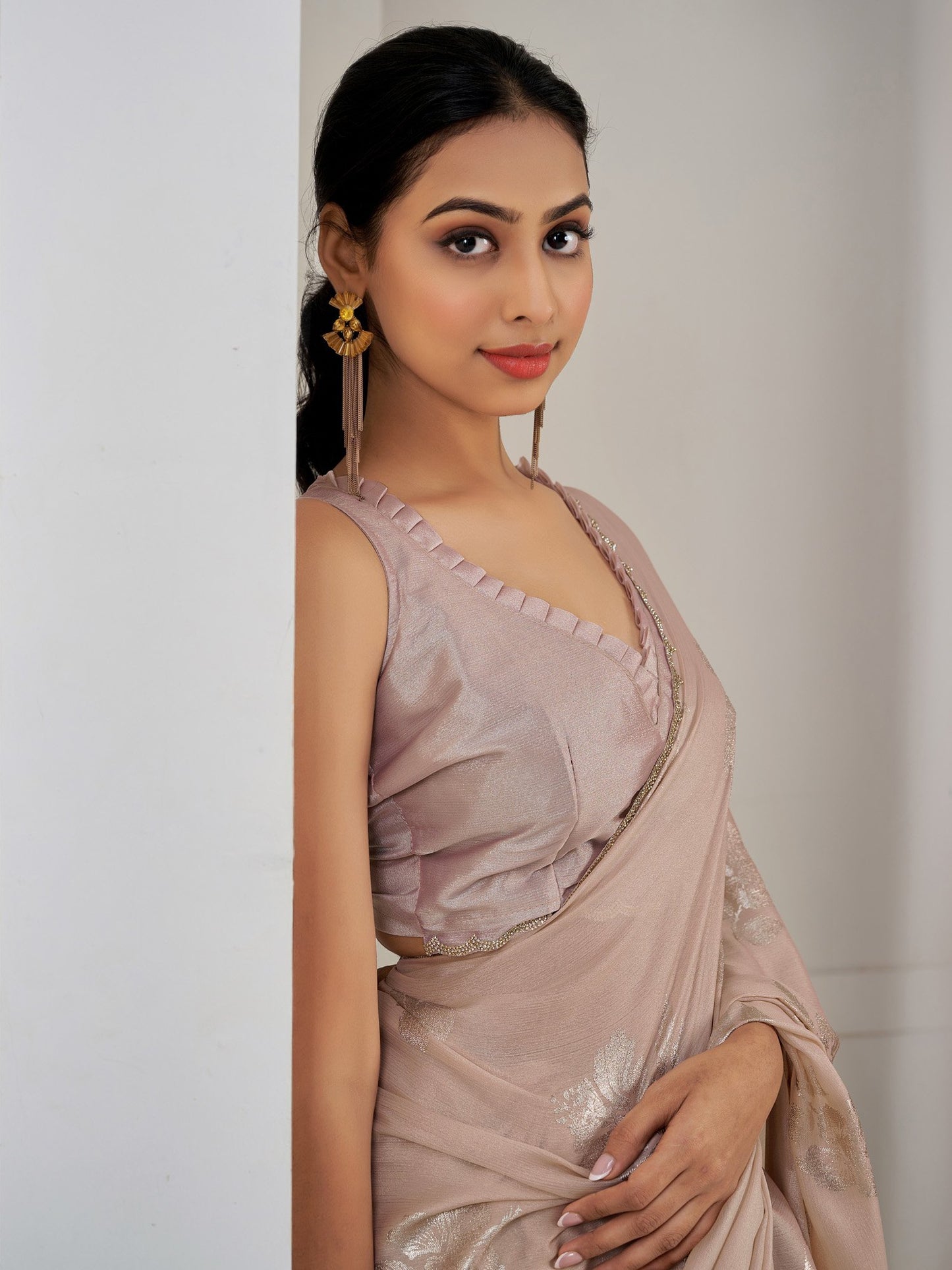 Cream Party Wear Pure Silk Printed Saree