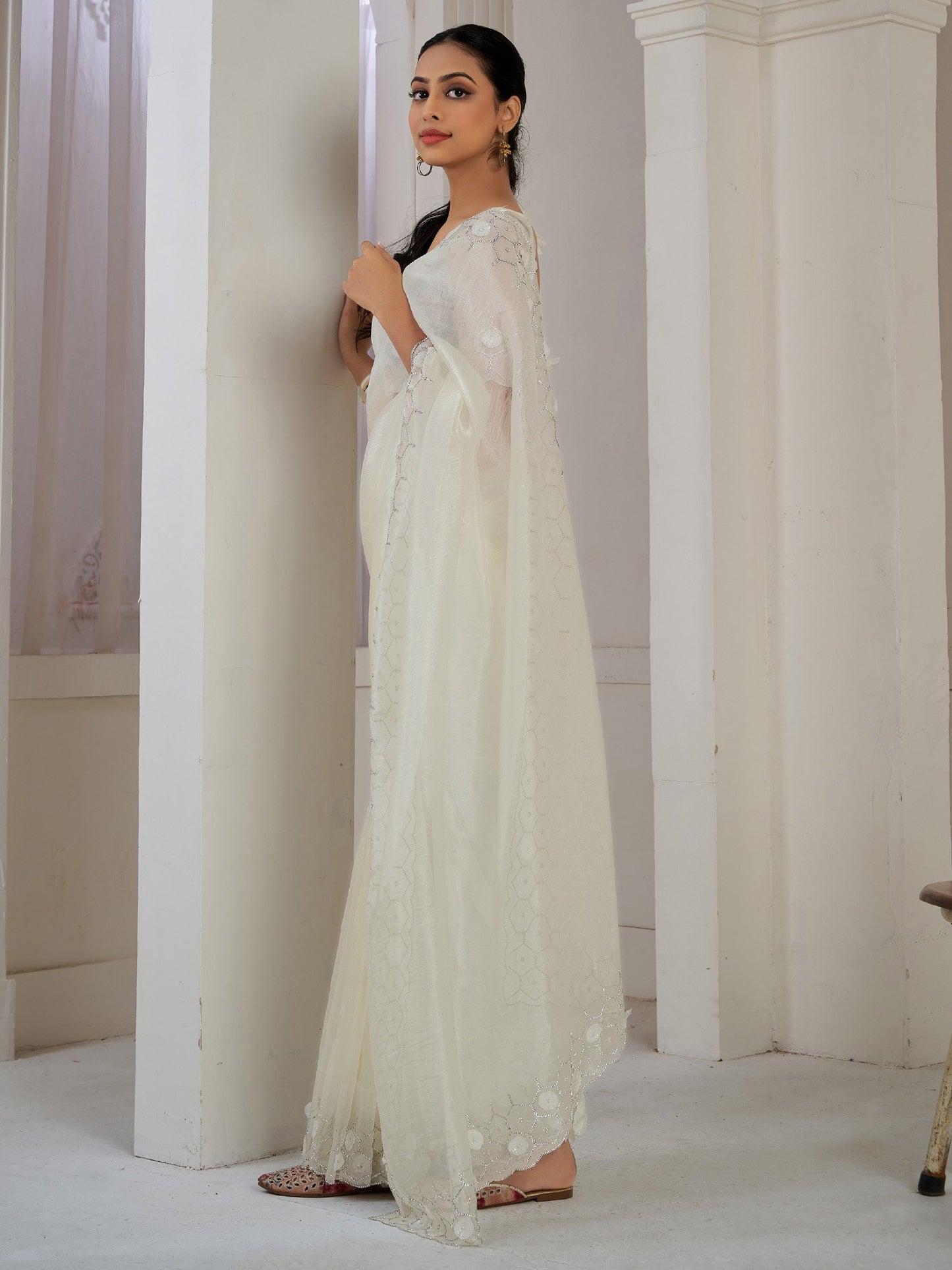 Off Party Wear Organza Embellished Saree