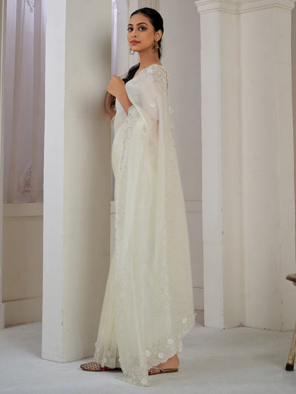 Off Party Wear Organza Embellished Saree