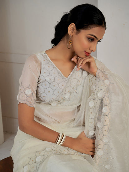 Off Party Wear Organza Embellished Saree