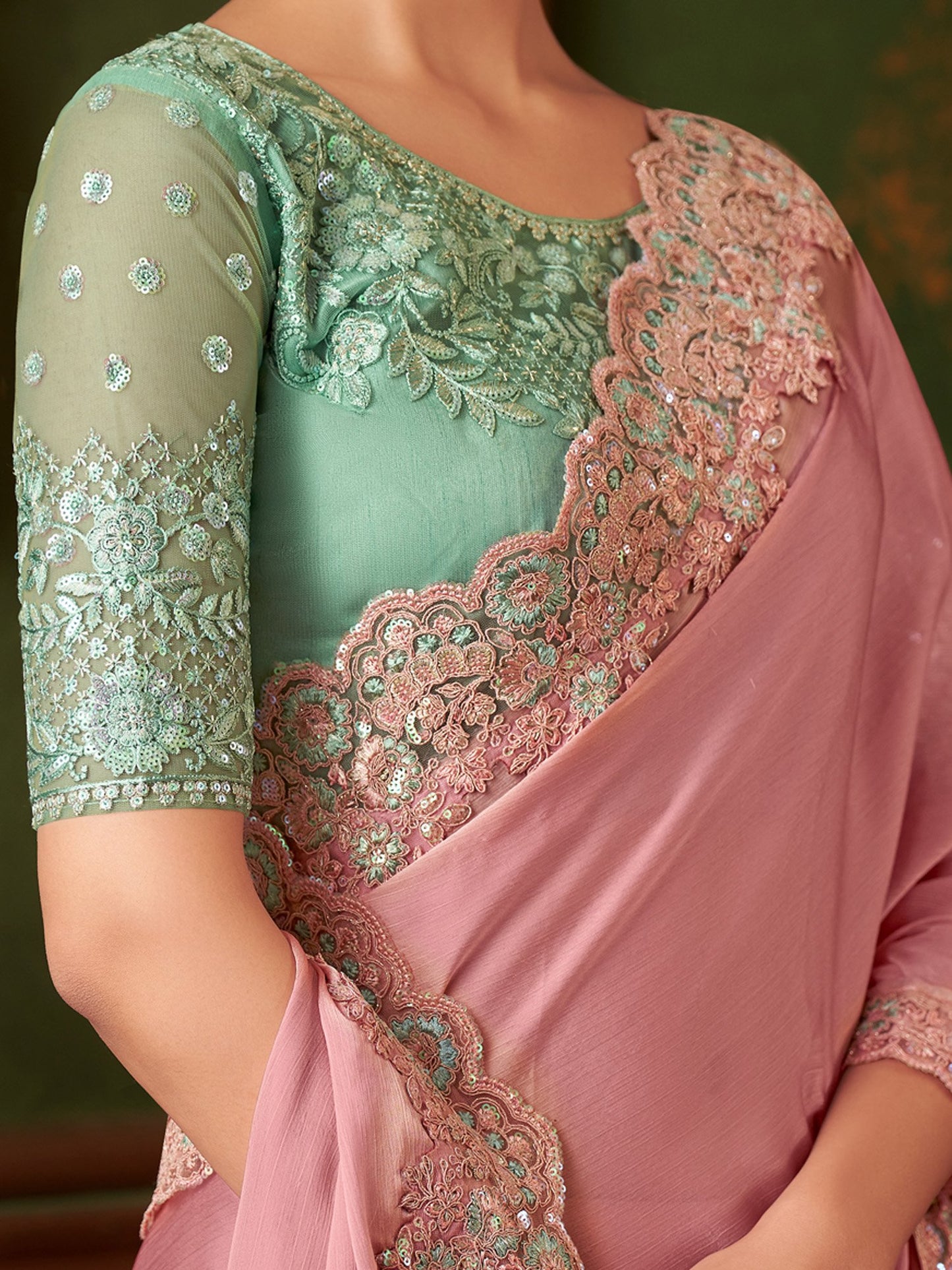 Mauve Party Wear Chiffon Embellished Saree