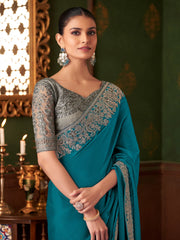 Blue Blue Party Wear Chiffon Embellished Saree