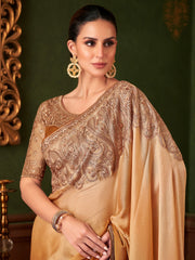 Golden  Beige Party Wear Chiffon Embellished Saree