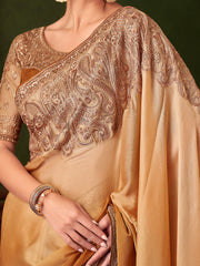 Beige Party Wear Chiffon Embellished Saree