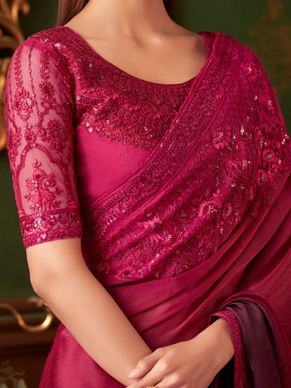 Pink Party Wear Chiffon Embellished Saree