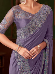 Violet Party Wear Chiffon Embellished Saree
