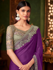 Purple Purple Party Wear Chiffon Embellished Saree
