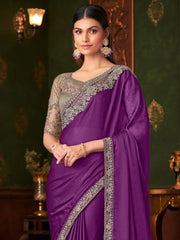 Purple Party Wear Chiffon Embellished Saree