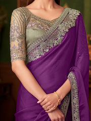 Purple Party Wear Chiffon Embellished Saree