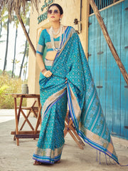 Blue Light Pochampally Soft Silk Woven Saree