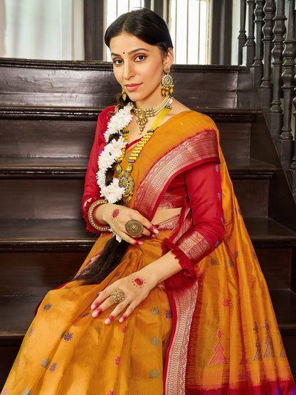 Yellow Banarasi Raw Silk Woven Saree