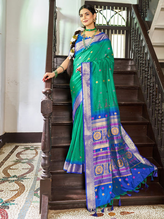 Green Green Banarasi Raw Silk Woven Saree
