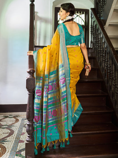 Yellow Banarasi Raw Silk Woven Saree