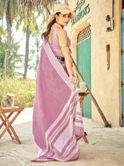 Mauve Party Wear Cotton Blend Woven Saree