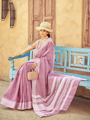Mauve Party Wear Cotton Blend Woven Saree