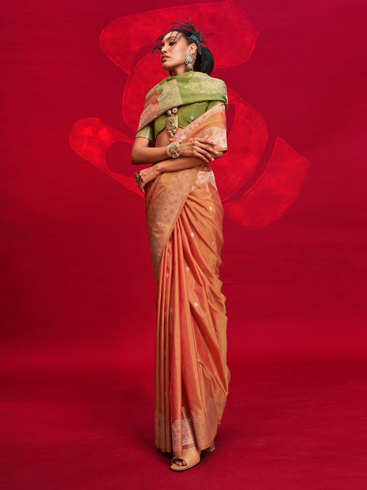 Orange Orange Banarasi Tussar Silk Woven Saree