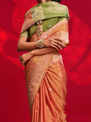 Orange Banarasi Tussar Silk Woven Saree