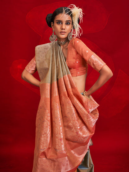 Sea Banarasi Tussar Silk Woven Saree