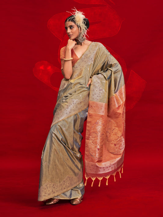 Green Sea Banarasi Tussar Silk Woven Saree