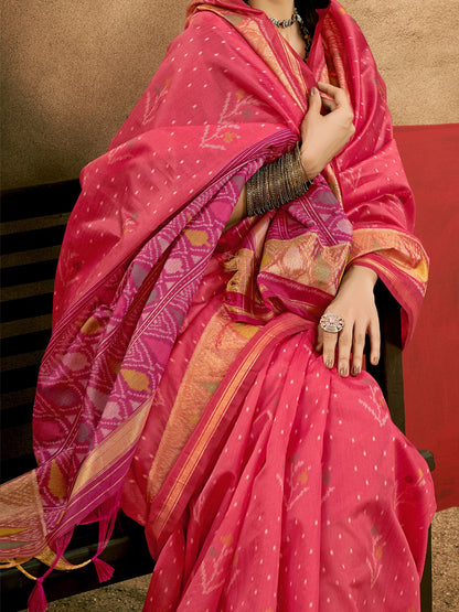 Pink Sungudi Tussar Silk Woven Saree