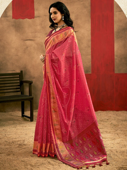 Pink Sungudi Tussar Silk Woven Saree