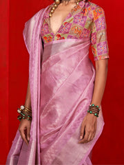 Mauve Party Wear Tissue Woven Saree