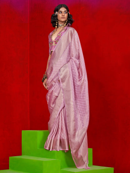 Pink Mauve Party Wear Tissue Woven Saree