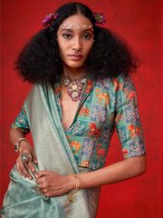 Sea Party Wear Tissue Woven Saree