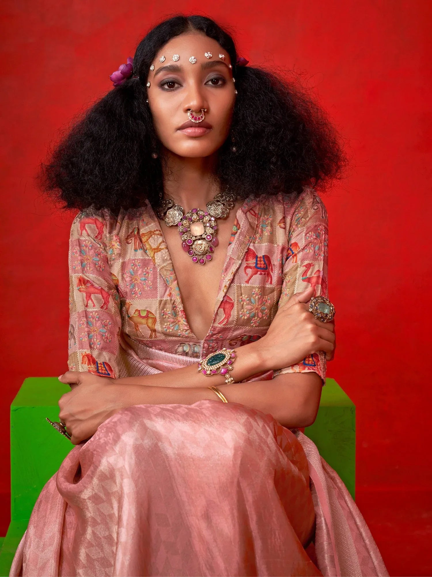 Peach Party Wear Tissue Woven Saree