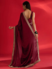 Maroon Party Wear Satin Embellished Saree