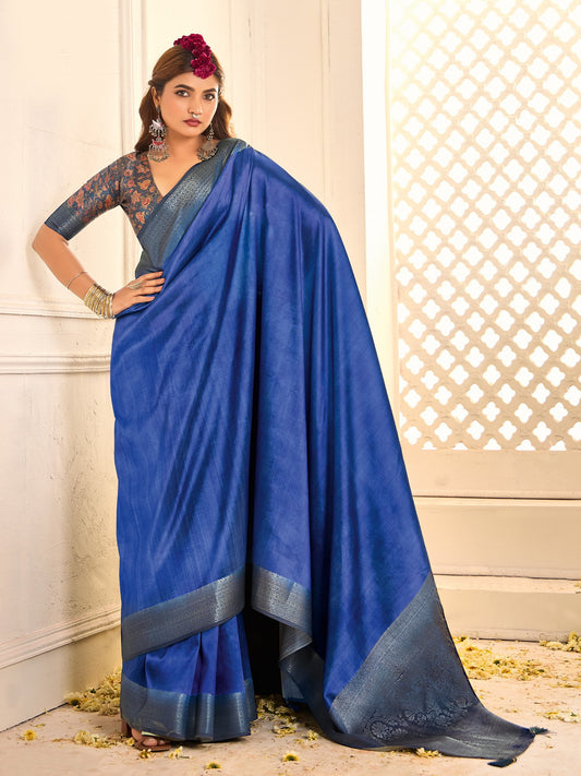 Blue Blue Jamdani Tussar Silk Woven Saree