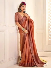 Brown Rust Jamdani Tussar Silk Woven Saree