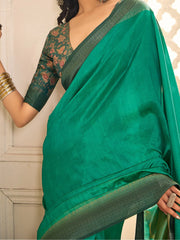 Teal Green Jamdani Tussar Silk Woven Saree