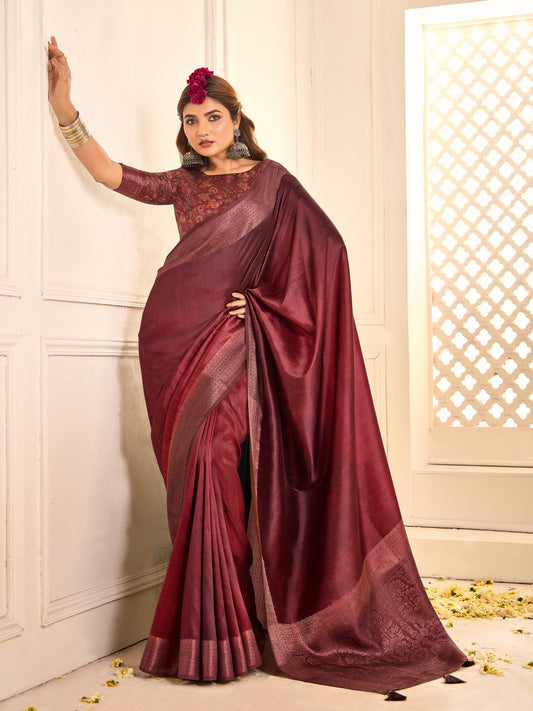 Maroon Maroon Jamdani Tussar Silk Woven Saree