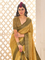 Gold Jamdani Tussar Silk Woven Saree - The Dori Store
