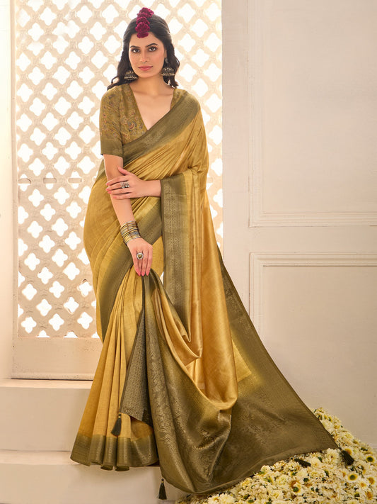 Yellow Gold Jamdani Tussar Silk Woven Saree