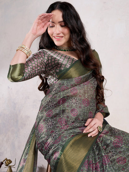 Green Sungudi Organza Woven Saree