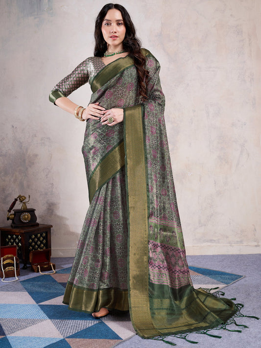 Green Green Sungudi Organza Woven Saree