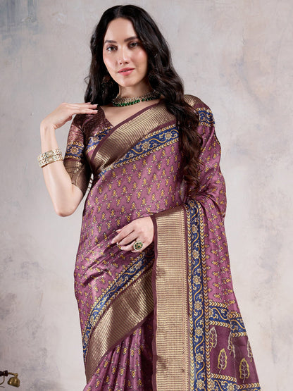 Mauve Sungudi Organza Woven Saree