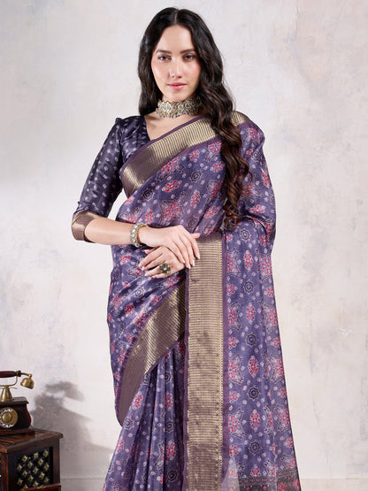 Purple Sungudi Organza Woven Saree