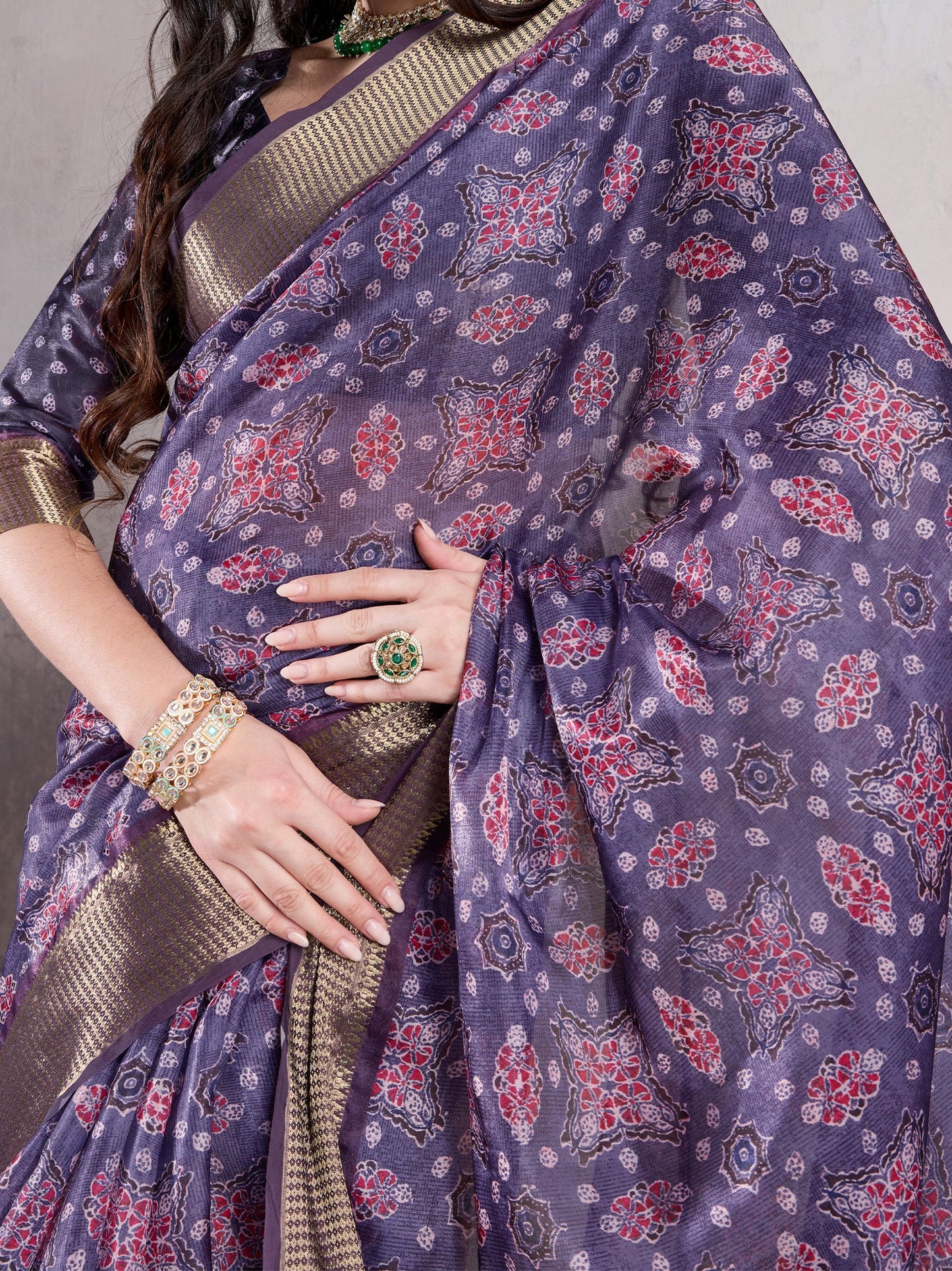 Purple Sungudi Organza Woven Saree