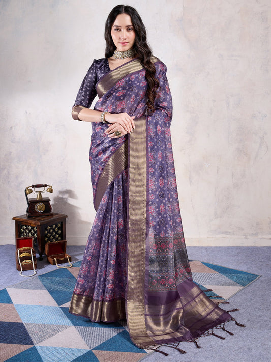 Purple Purple Sungudi Organza Woven Saree