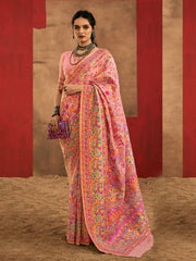 Pink Pink Phulkari Cotton Silk Woven Saree