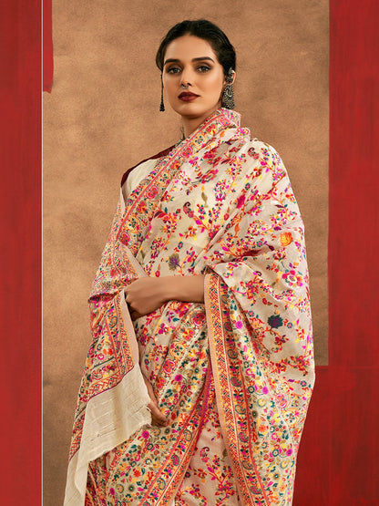 Cream Phulkari Cotton Silk Woven Saree